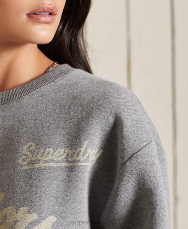 Superdry femmes sweat oversize à col ras-du-cou collégial D64Z5815 vêtements gris foncé