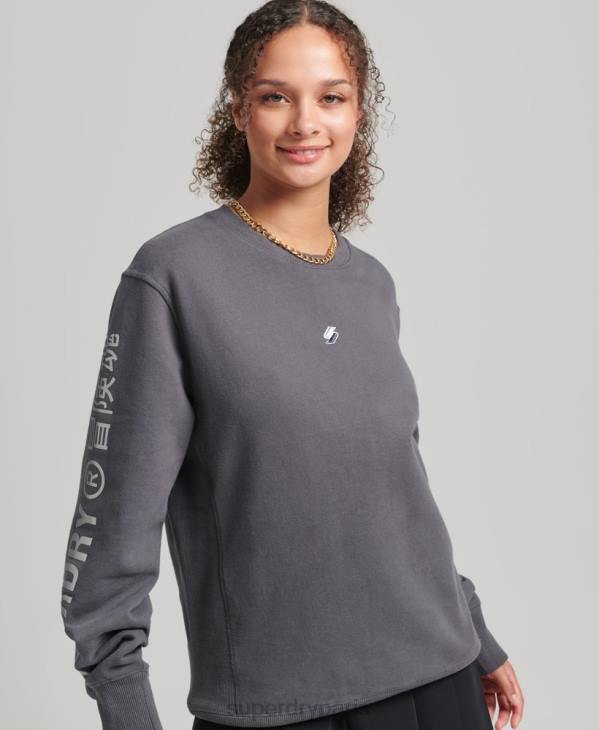 Superdry femmes sweat ras du cou ample code linear D64Z5899 vêtements gris foncé