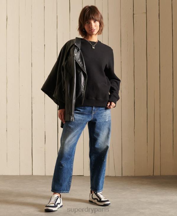 Superdry femmes sweat ras du cou en coton bio à logo vintage D64Z5814 vêtements noir