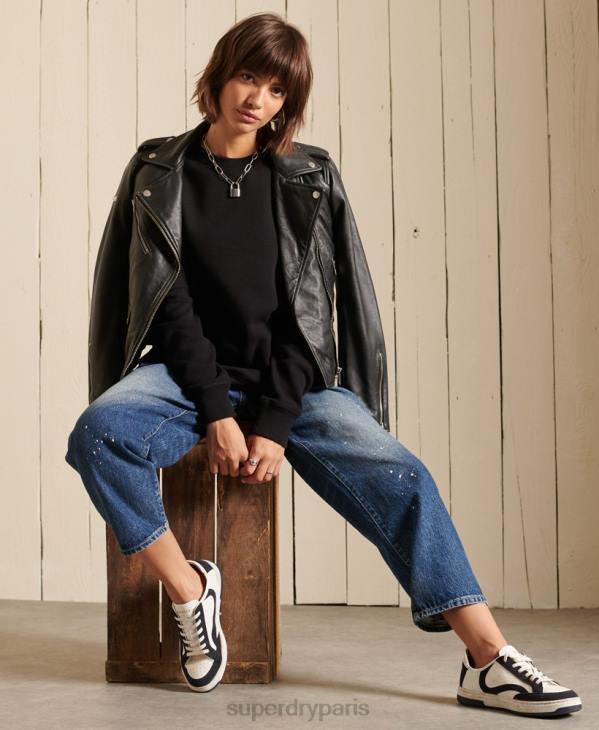 Superdry femmes sweat ras du cou en coton bio à logo vintage D64Z5814 vêtements noir