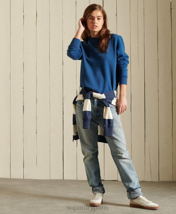 Superdry femmes sweat ras du cou en coton bio à logo vintage D64Z6092 vêtements bleu