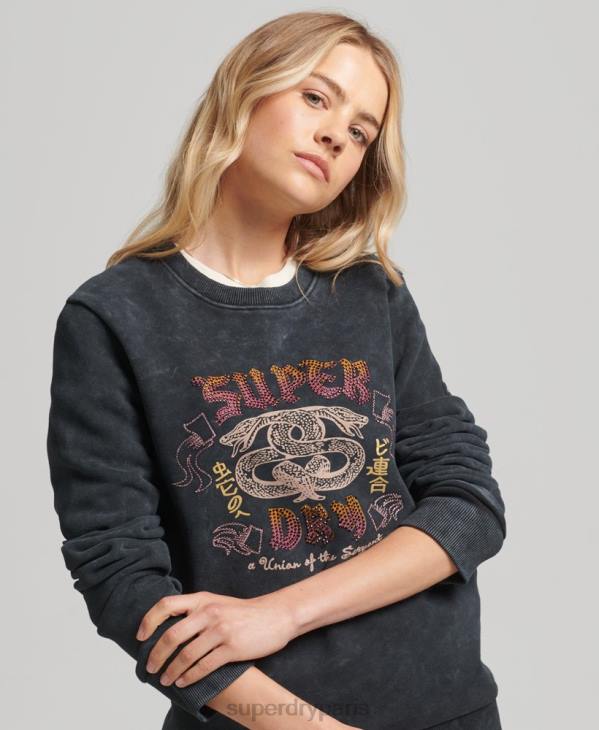 Superdry femmes sweat ras du cou en métal avec logo de la marque D64Z5850 vêtements noir