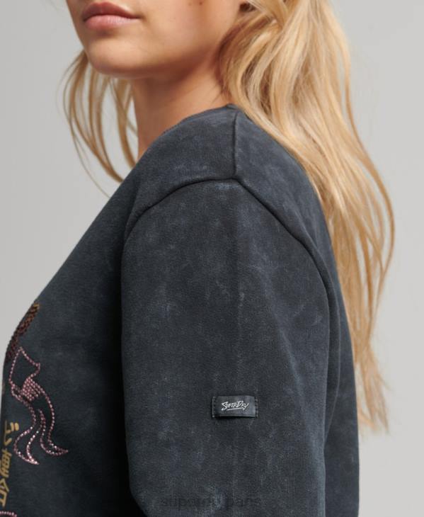 Superdry femmes sweat ras du cou en métal avec logo de la marque D64Z5850 vêtements noir