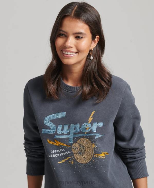 Superdry femmes sweat ras du cou en métal avec logo de la marque D64Z6037 vêtements noir