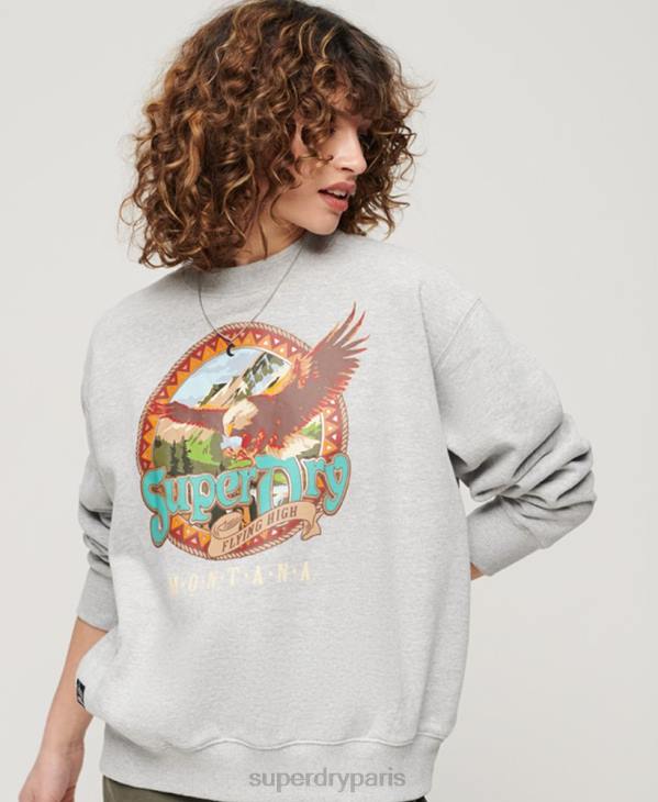 Superdry femmes sweat ras du cou graphique souvenir de voyage D64Z3277 vêtements gris clair