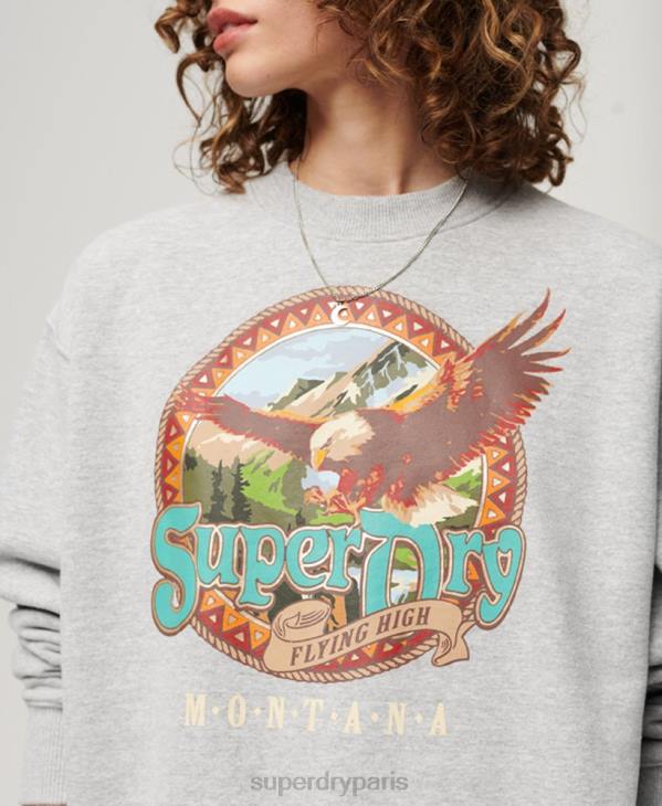 Superdry femmes sweat ras du cou graphique souvenir de voyage D64Z3277 vêtements gris clair