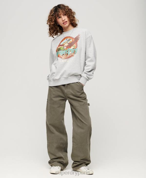 Superdry femmes sweat ras du cou graphique souvenir de voyage D64Z3277 vêtements gris clair