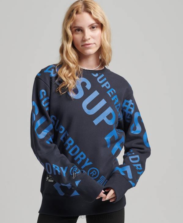 Superdry femmes sweat ras du cou à logo imprimé sur l'ensemble D64Z5887 vêtements marine