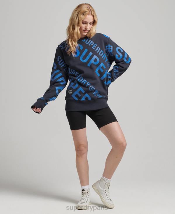 Superdry femmes sweat ras du cou à logo imprimé sur l'ensemble D64Z5887 vêtements marine