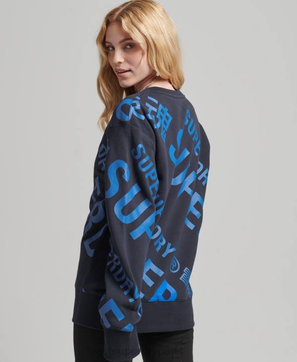 Superdry femmes sweat ras du cou à logo imprimé sur l'ensemble D64Z5887 vêtements marine