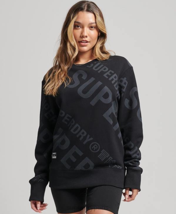 Superdry femmes sweat ras du cou à logo imprimé sur l'ensemble D64Z5896 vêtements noir