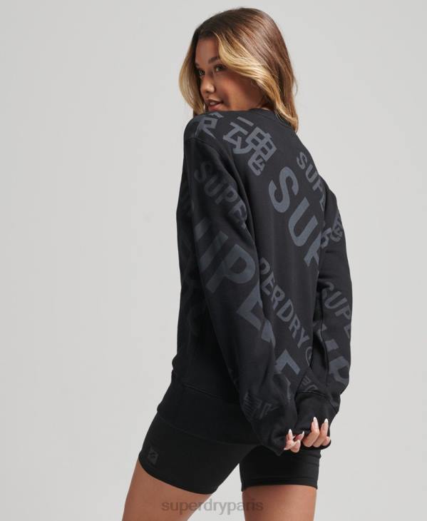Superdry femmes sweat ras du cou à logo imprimé sur l'ensemble D64Z5896 vêtements noir