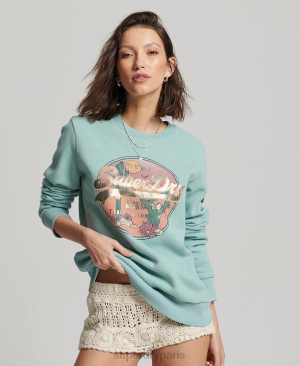 Superdry femmes sweat ras du cou à logo vintage D64Z2253 vêtements vert