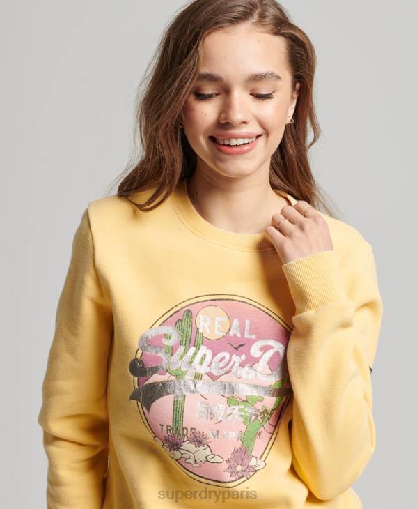 Superdry femmes sweat ras du cou à logo vintage D64Z2290 vêtements or