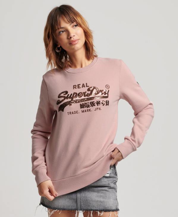 Superdry femmes sweat ras du cou à logo vintage D64Z3308 vêtements rose