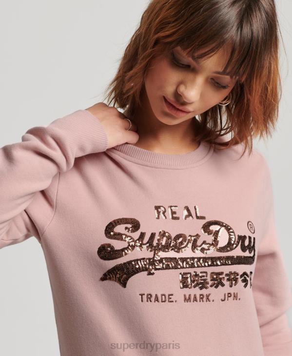 Superdry femmes sweat ras du cou à logo vintage D64Z3308 vêtements rose