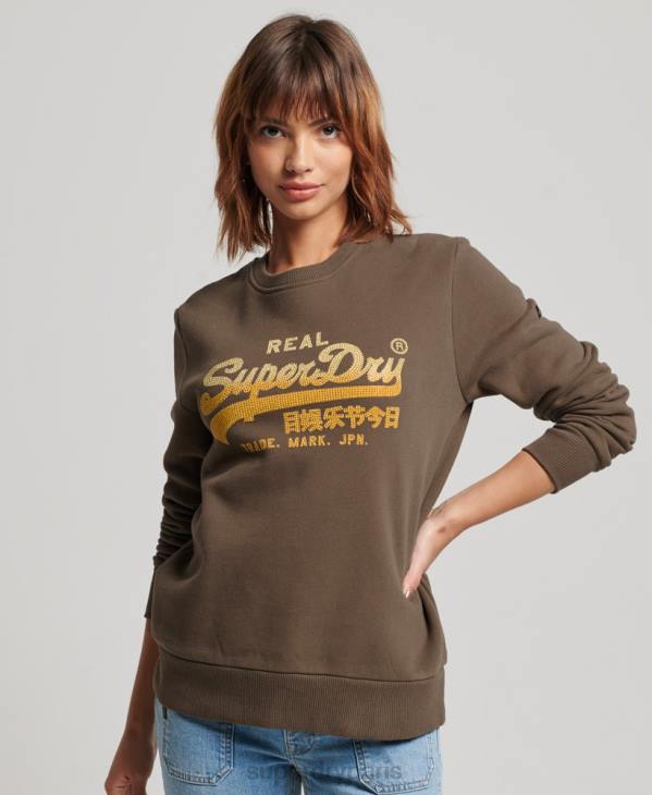 Superdry femmes sweat ras du cou à logo vintage D64Z3323 vêtements kaki
