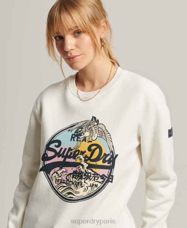 Superdry femmes sweat ras du cou à logo vintage D64Z3456 vêtements crème