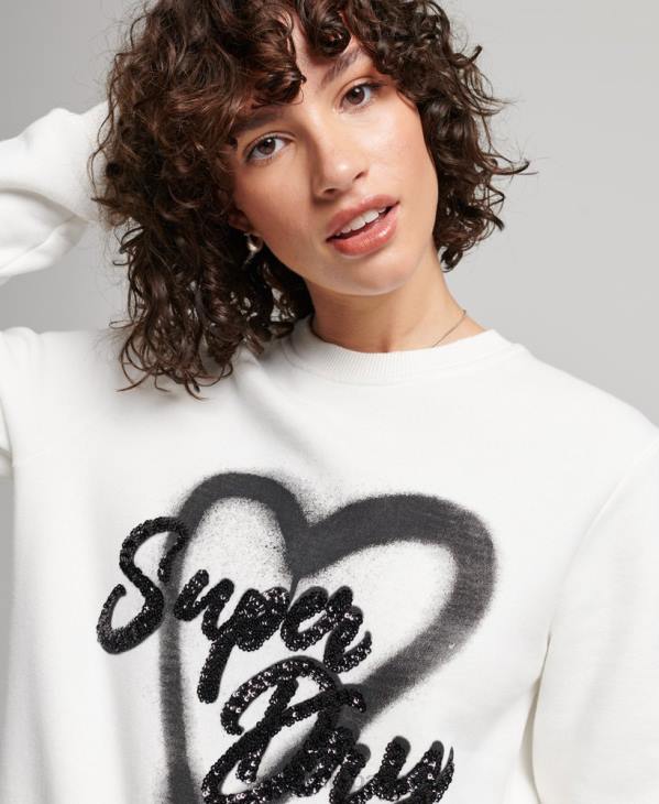 Superdry femmes sweat ras du cou à ornements D64Z2263 vêtements blanc