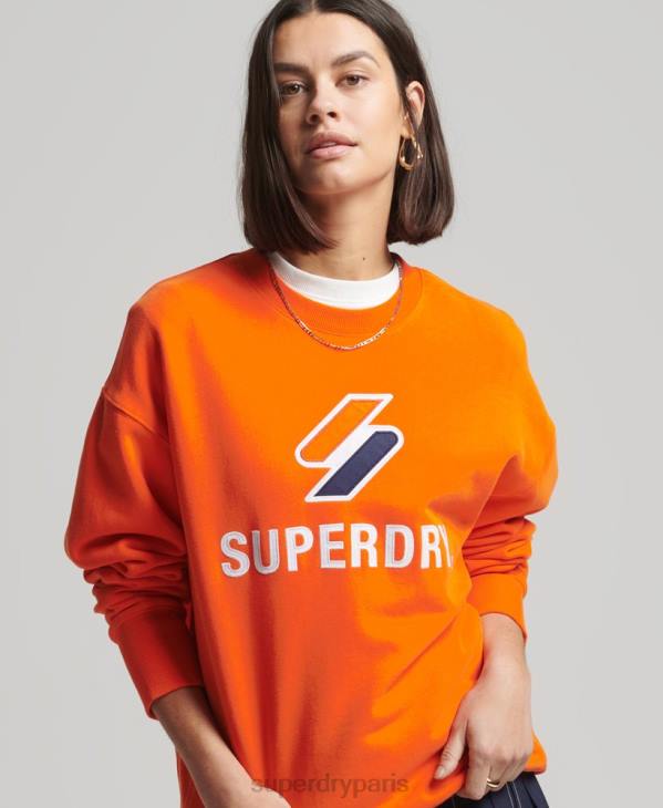 Superdry femmes sweat ras du cou oversize à appliques superposées code D64Z5803 vêtements orange
