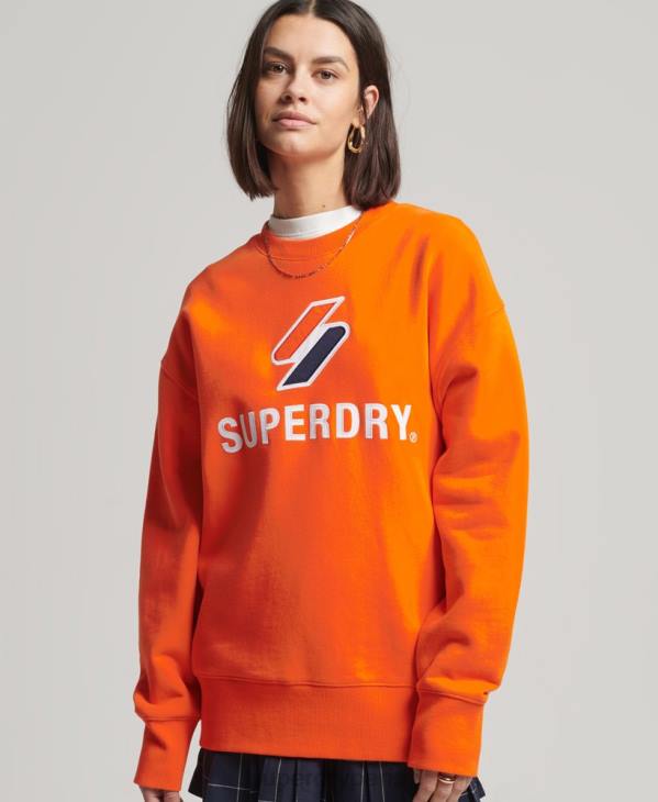 Superdry femmes sweat ras du cou oversize à appliques superposées code D64Z5803 vêtements orange