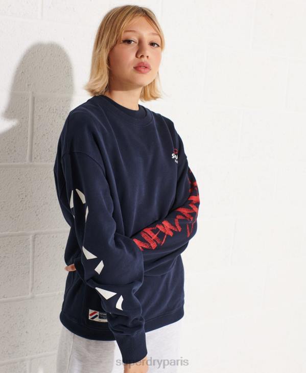 Superdry femmes sweat ras du cou oversize barré D64Z5832 vêtements marine