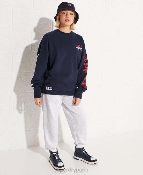 Superdry femmes sweat ras du cou oversize barré D64Z5832 vêtements marine