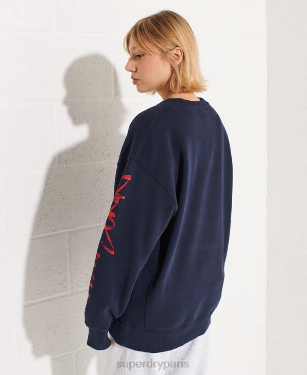Superdry femmes sweat ras du cou oversize barré D64Z5832 vêtements marine