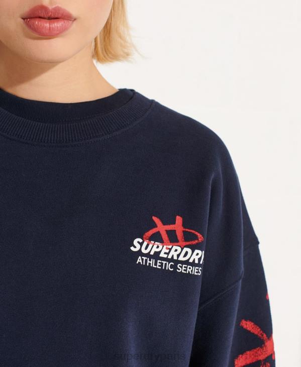 Superdry femmes sweat ras du cou oversize barré D64Z5832 vêtements marine
