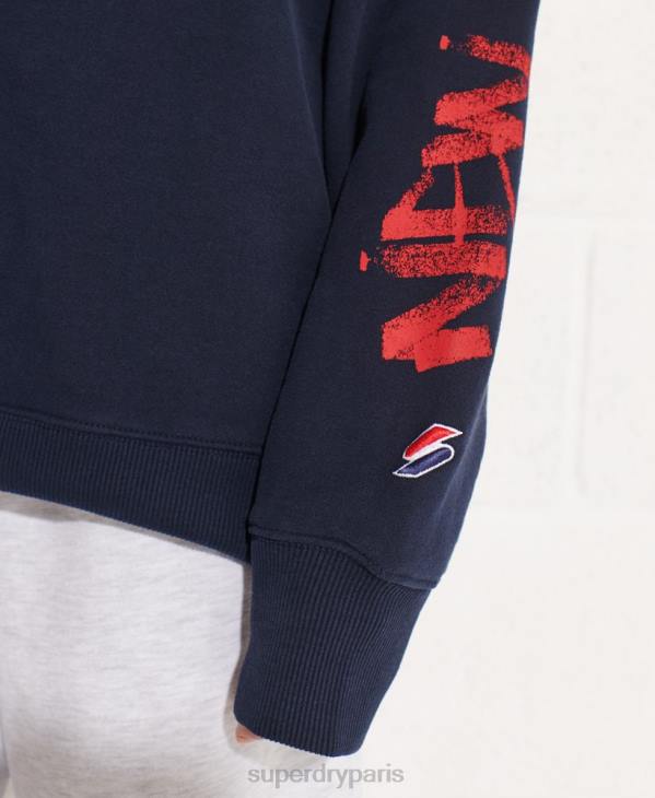 Superdry femmes sweat ras du cou oversize barré D64Z5832 vêtements marine