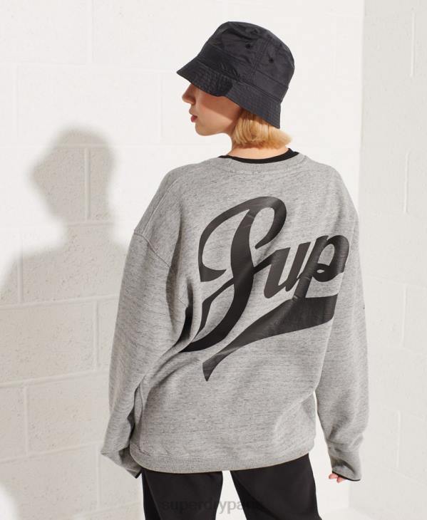 Superdry femmes sweat ras du cou oversize barré D64Z5966 vêtements gris clair