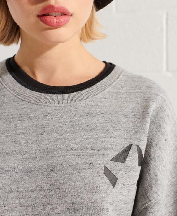 Superdry femmes sweat ras du cou oversize barré D64Z5966 vêtements gris clair
