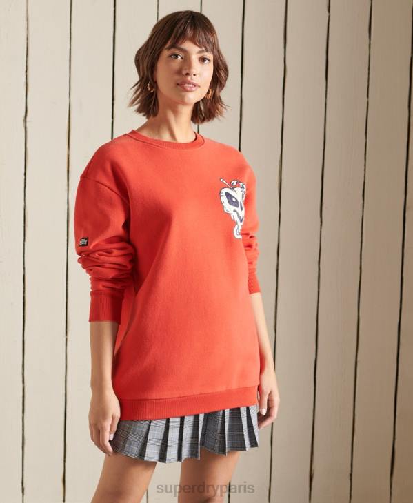 Superdry femmes sweat ras du cou oversize crossing lines D64Z5928 vêtements rouge