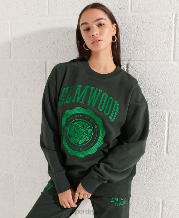 Superdry femmes sweat ras du cou oversize graphique college D64Z5836 vêtements vert