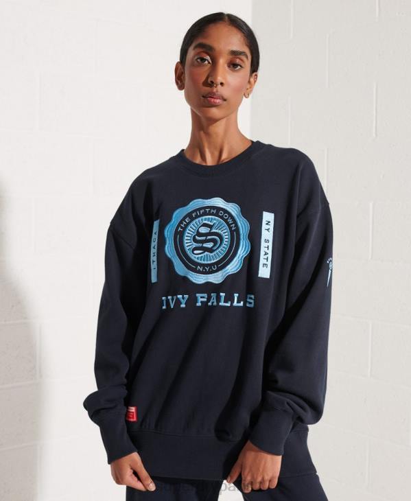 Superdry femmes sweat ras du cou oversize graphique college D64Z5837 vêtements marine