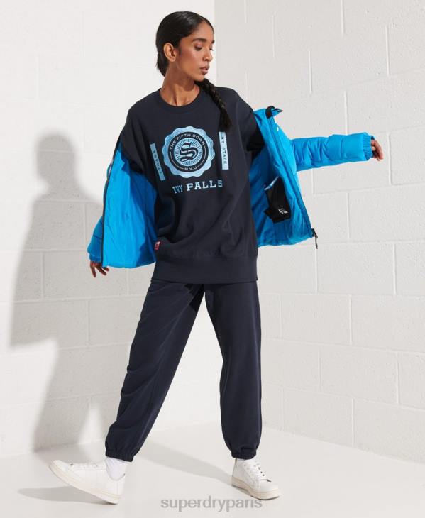 Superdry femmes sweat ras du cou oversize graphique college D64Z5837 vêtements marine