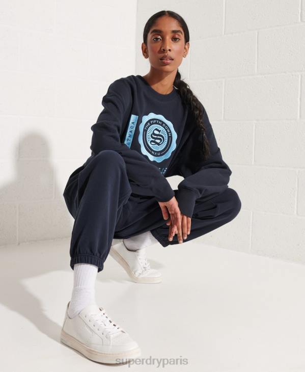 Superdry femmes sweat ras du cou oversize graphique college D64Z5837 vêtements marine