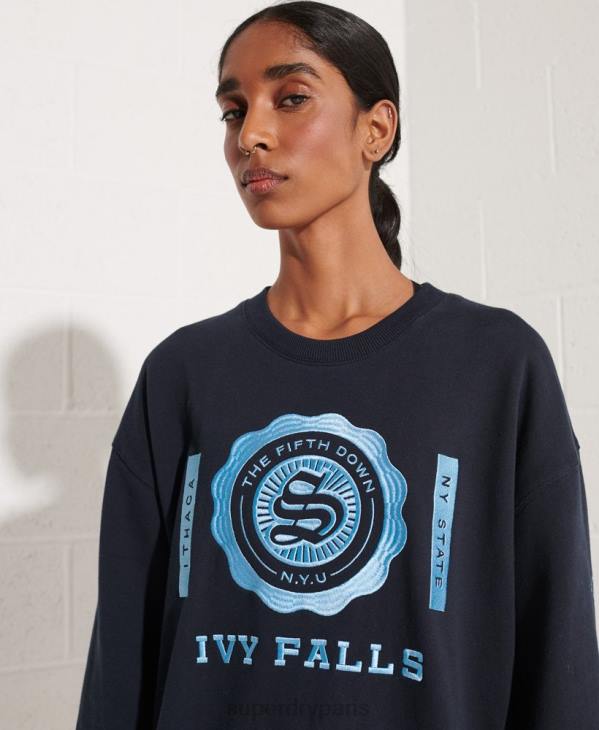 Superdry femmes sweat ras du cou oversize graphique college D64Z5837 vêtements marine