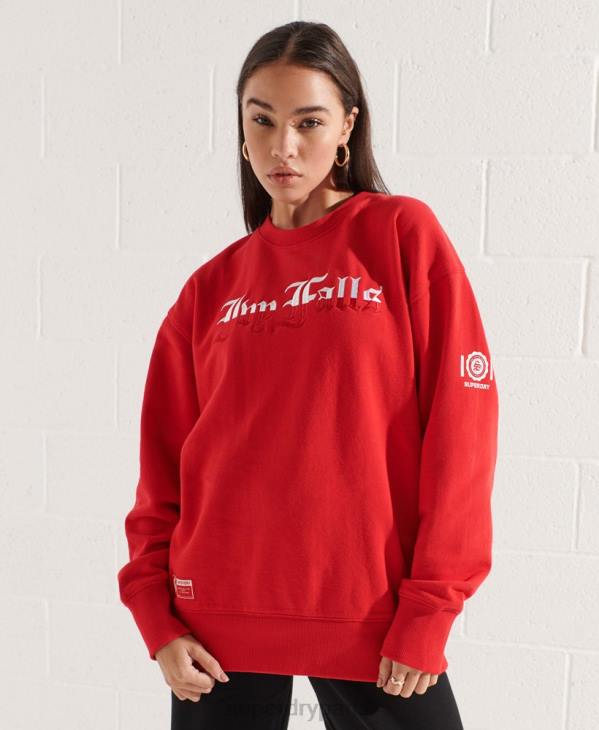 Superdry femmes sweat ras du cou oversize graphique college D64Z5838 vêtements rouge