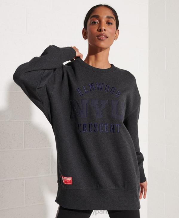 Superdry femmes sweat ras du cou oversize graphique college D64Z6138 vêtements gris foncé