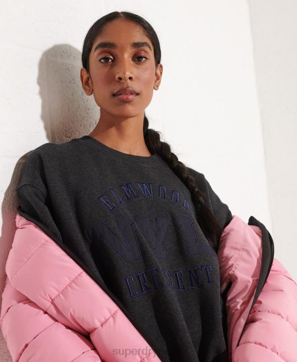 Superdry femmes sweat ras du cou oversize graphique college D64Z6138 vêtements gris foncé