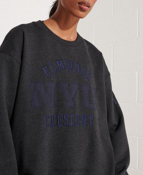 Superdry femmes sweat ras du cou oversize graphique college D64Z6138 vêtements gris foncé