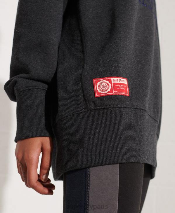 Superdry femmes sweat ras du cou oversize graphique college D64Z6138 vêtements gris foncé