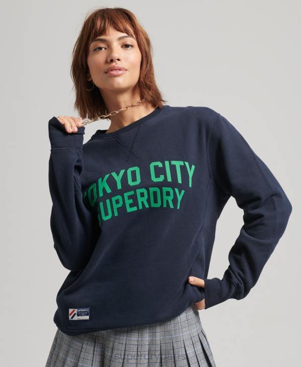 Superdry femmes sweat ras du cou oversize graphique college D64Z6161 vêtements marine