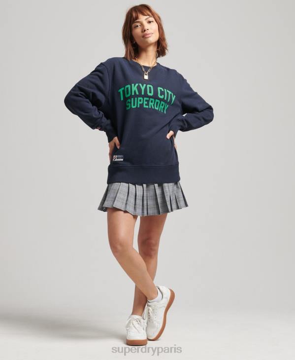 Superdry femmes sweat ras du cou oversize graphique college D64Z6161 vêtements marine