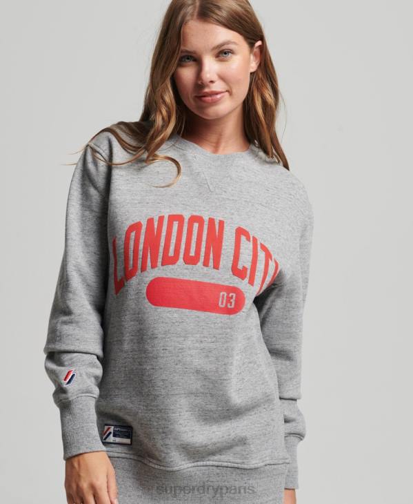 Superdry femmes sweat ras du cou oversize graphique college D64Z6163 vêtements gris clair
