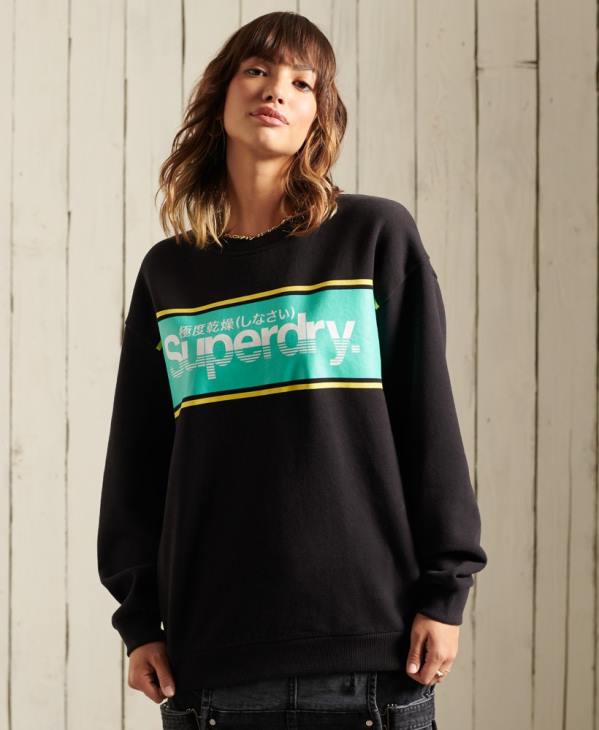 Superdry femmes sweat ras du cou oversize à logo core D64Z5858 vêtements noir