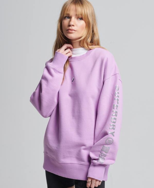 Superdry femmes sweat ras du cou oversize à logo linéaire D64Z3451 vêtements violet