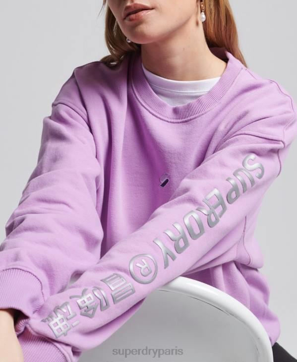 Superdry femmes sweat ras du cou oversize à logo linéaire D64Z3451 vêtements violet