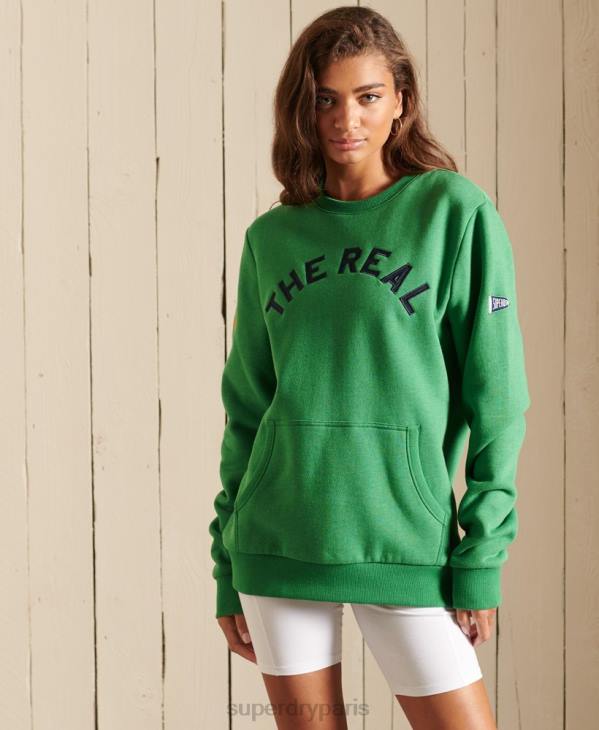 Superdry femmes sweat ras du cou oversize à logo vintage D64Z6142 vêtements vert